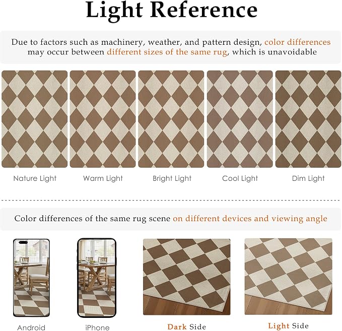 PureCozy 5x7 Checkered Chevron Pattern Area Rug for Living Room Checkerboard Washable Indoor Outdoor Carpet Farmhouse Patio Office Mat Geometric Non Slip Brown Carpet for Backyard Dining Room