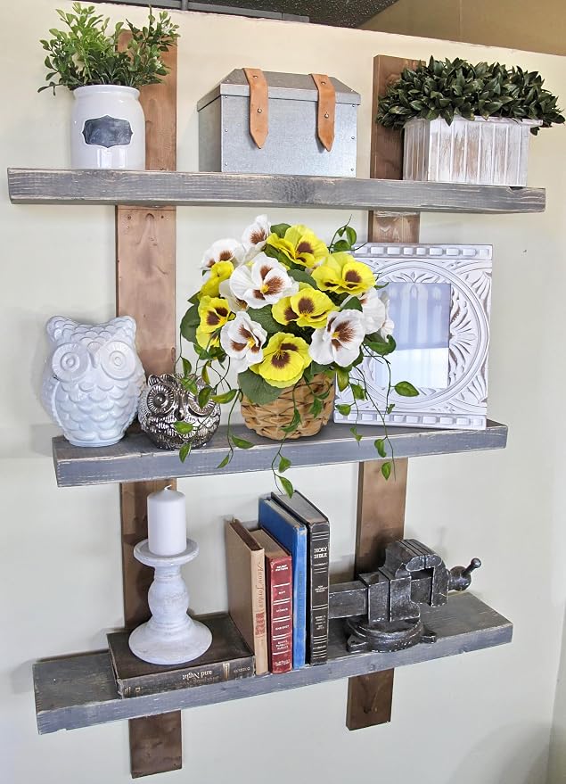 Briful Artificial Pansy Flowers in Baskets, 2PCS Realistic Fake Flowers for Farmhouse Table Decor, All Seasons Faux Indoor Flowers for Home Kitchen Living Room Dining Shelf Decor, White Yellow