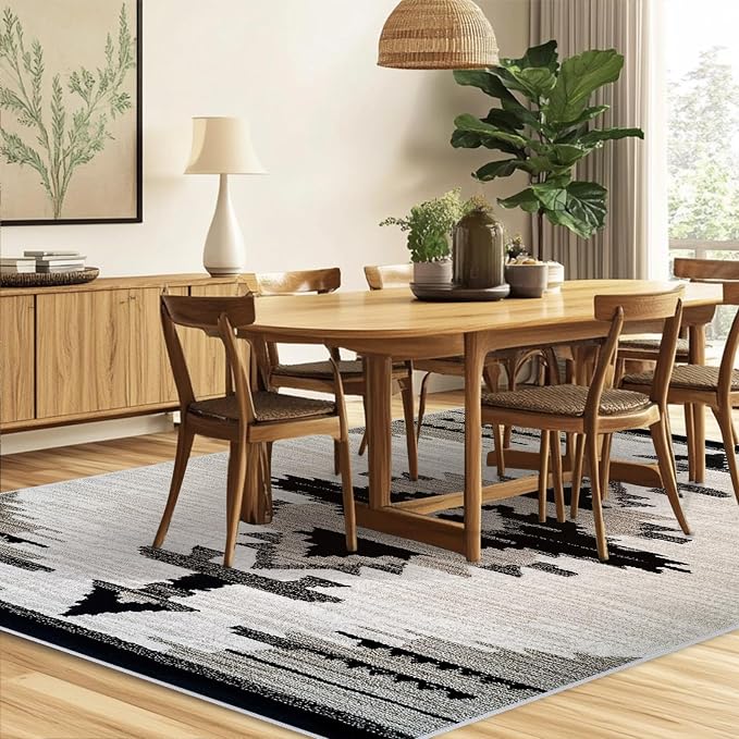 Western Area Rug Southwestern Aztec Navajo Washable 5x7 Rugs for Living Room Bedroom Southwest Tribal Gray Beige Non-Slip Soft Floor Large Carpet for Office Entryway Bathroom