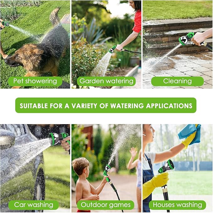 Garden Hose 150 ft, Non-Expandable Ultra-Lightweight Flexible Hose with 360° Dual-End Anti-Kink Design, 10-Pattern Spray Nozzle, 500 PSI Leak-Proof, 96-Strand Braided Fabric, Storage Strap