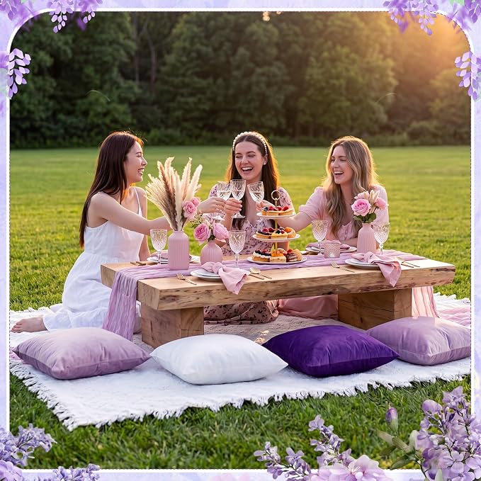 Moukeren 10 Pcs 71''x102'' Extra Large White Outdoor Boho Picnic Blanket with Table Runner and 8 Throw Pillow Covers Oversized Washable Portable Beach Blanket for Picnic Camp Lawn Wedding