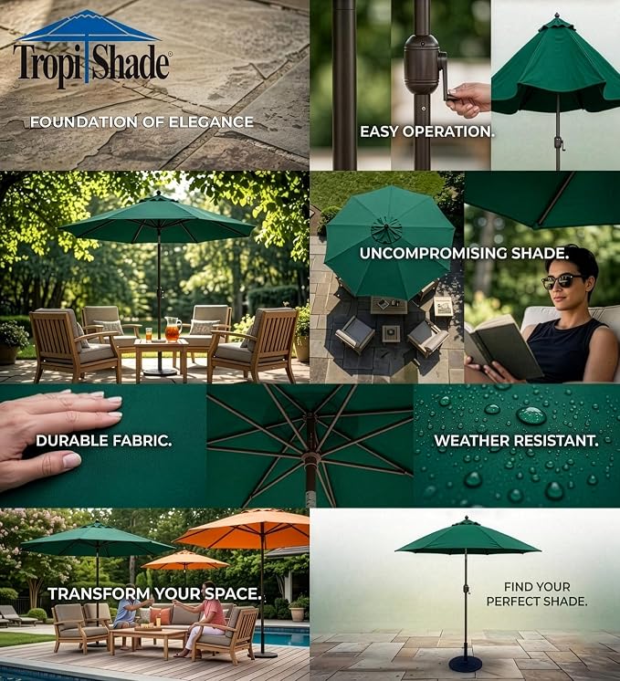 Tropishade 11' Umbrella with Premium Green Olefin Cover (Base not included)