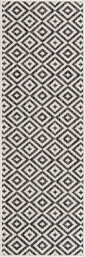 Unique Loom Outdoor Collection Area Rug - Costa Rica (2' x 6' 1' Runner, Charcoal Gray/ Ivory)