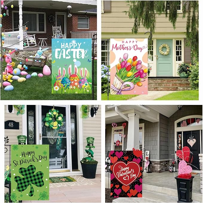 Seasonal Garden Flags Set of 12, Double Sided 12x18 Inch Yard Flags,Small Garden Flags for Outside,4Th of July Garden Flag,Christmas Summer Fall Halloween Seasonal Flag for Outdoor Holiday Decorations