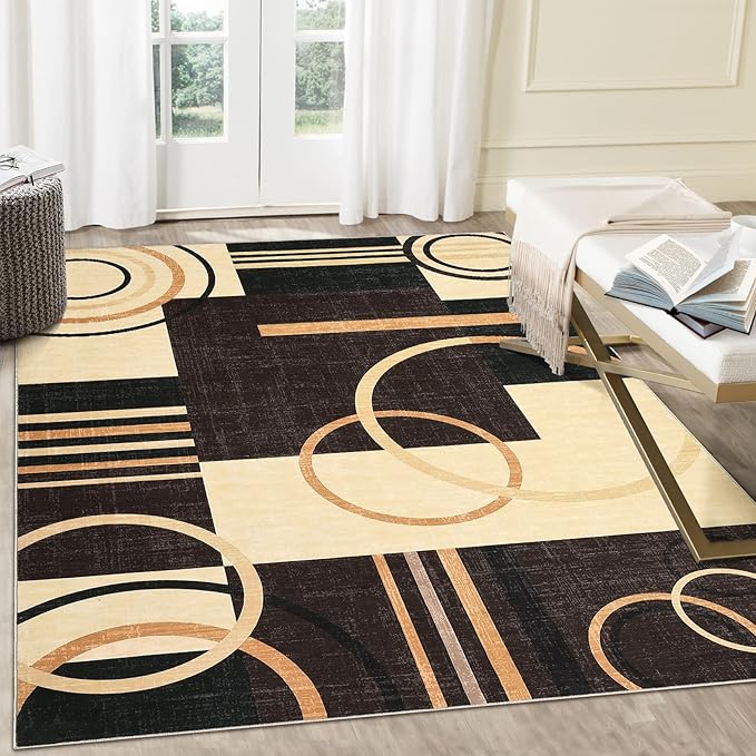 RUGSREAL 10x13 Rugs for Living Room Washable Rug Abstract Circles Rug | Contemporary Modern Area Rug Stain Resistant Accent Rug Low Pile Throw Carpet