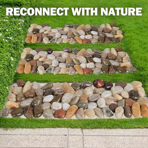 River Rock Stepping Stones Outdoor for Garden Walkway, 4 Pcs 12" L x 4" W Rectangle Shape Paver Step Stones Polished Pebble River Stone Mat for Yard Lawn Patio Pathway Walk Way - Multi-Color