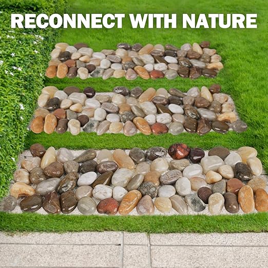 River Rock Stepping Stones Outdoor for Garden Walkway, 6 Pcs 12" L x 4" W Rectangle Shape Paver Step Stones Polished Pebble River Stone Mat for Yard Lawn Patio Pathway Walk Way - Multi-Color