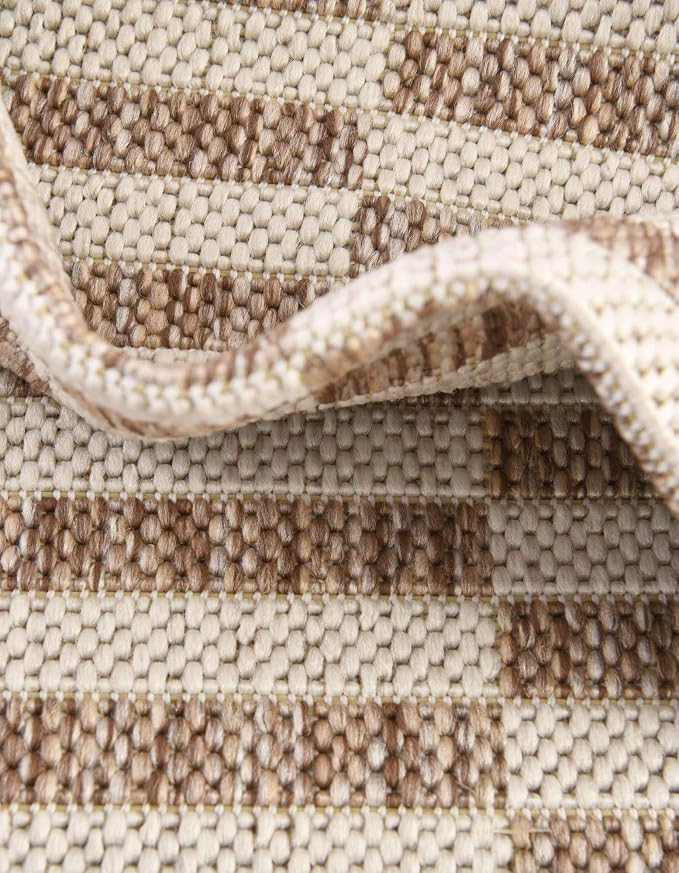 Unique Loom Outdoor Striped Collection Area Rug - Striped (2' x 3' 1" Rectangle Taupe/Ivory)