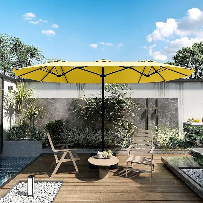 Kingdura 13ft Large Patio Umbrella with Base Included, Double-Sided Rectangle Outdoor Table Umbrella with 12 Reinforced Ribs, Crank Lift for Market Pool Deck Backyard, Yellow