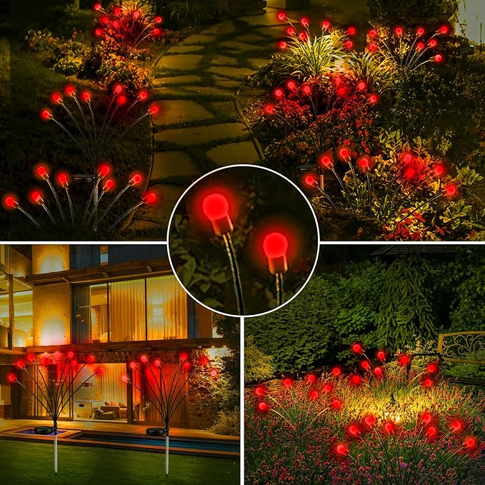 6-Pack Red Solar Outdoor Light for Garden Decorations, 48 LED Super Bright Solar Firefly Lights (Sway by Wind), New Upgraded Fairy Lights Outdoor Waterproof for Outside Pathway Patio Yard Porch(Red)