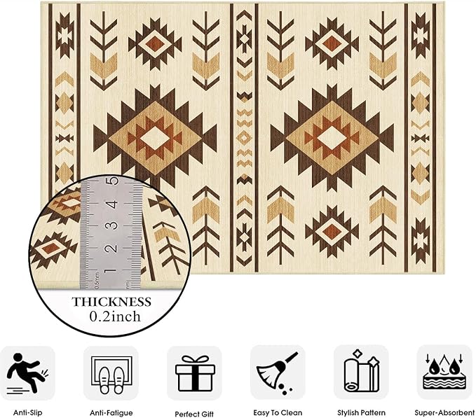9x12 Area Rug for Living Room Western Rug Southwestern Aztec Tribal Rugs Southwest Navajo Machine Washable Non-Slip Printed Low-Pile Floor Carpet for Bedroom Dining Room Office, Camel
