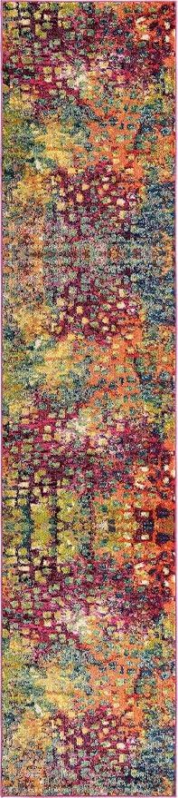 Unique Loom Jardin Collection Colorful, Vibrant, Abstract, Modern Area Rug (2' 7 x 12' 0 Runner, Multi/Blue)
