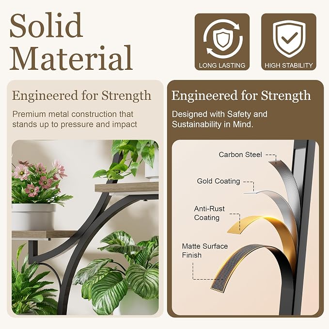 BACEKOLL Plant Stand Indoor with Grow Light - 2 Pack Tall Indoor Plant Shelf, 62" Corner Plant Holder, 8 Tiered Large S-Shape Flower Multiple Display Shelf for Home, Grey