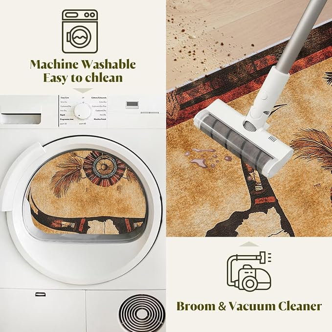 Western Area Rug Southwestern Cow Washable 2x3 Navajo Tribal Rugs for Living Room Bedroom Cowboy Rustic Non-Slip Soft Floor Large Carpet for Office Entryway Bathroom