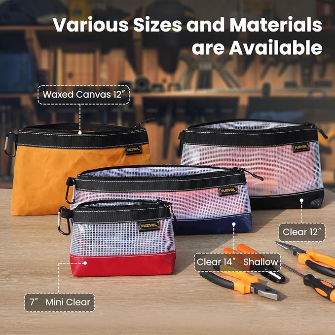 Clear Tool Pouch, 7" Small Tool Bag, Mini Zipper Pouch, See Through Tool Pouch Bag for Tool Box Organizers and Storage, Heavy Duty Tool Bag for Men and Women, 3 Pack