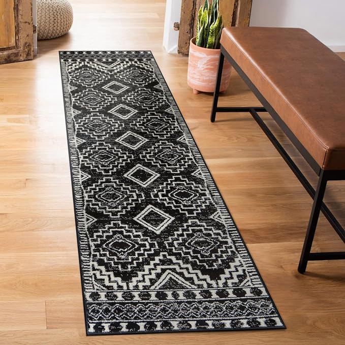 Rugshop Southwestern Geometric Tribal Boho Runner Rug Soft Black 2' 3" x 8' | Size 2' 3" x 8', Living Room, Bedroom, Dining Room, Home Office, Kitchen, Entryway, Hallway, Nursery, Kids Room, Guest Room