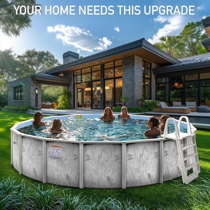 Hollowell Industries - Manufacturers of Doughboy Pools, 24 Ft x 52 Inch Deep Above Ground Pool with Skimmer - Hard Sided Steel Wall Pool, Brush Stroke Pattern - Made in USA