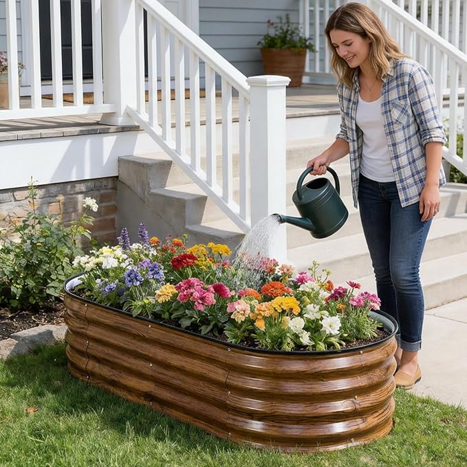 Galvanized Raised Garden Bed Outdoor, 2Pcs 4x2x1ft Oval Planter Box with Rubber Strip,Metal Raised Bed Kit for Vegetables Flowers Herbs, Grain