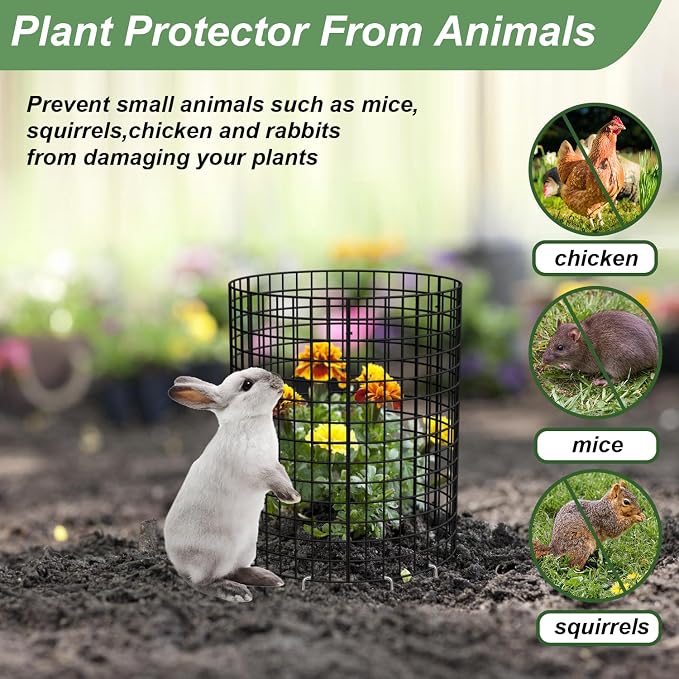 6 Pack Plant Protector from Animals, 13.5" Dia x 14" H Wire Plant Protectors, 18pcs Pre-Bent Metal Mesh to Keep Animals Out with Zip Ties & Stakes (6 Packs)