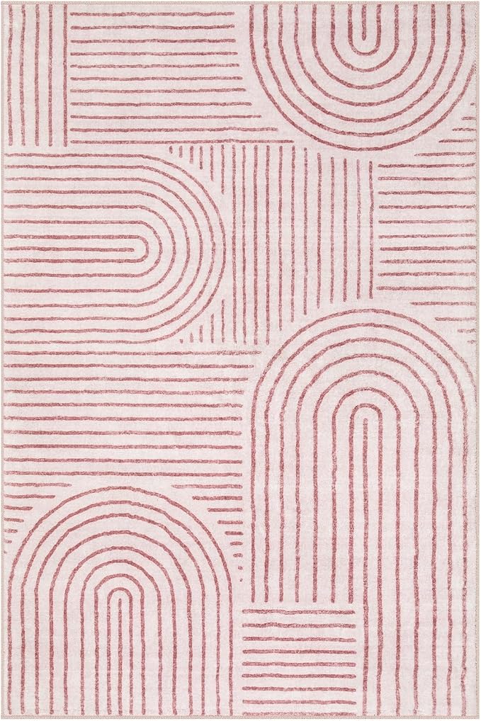 Lahome Abstract Washable Pink Rug, 4x6 Rugs for Bedroom Nursery Living Room | Non Slip Modern Rug Ultra-Thin Non-Shedding Throw Carpet for Entryway Kitchen Office(4'x6', Pink)