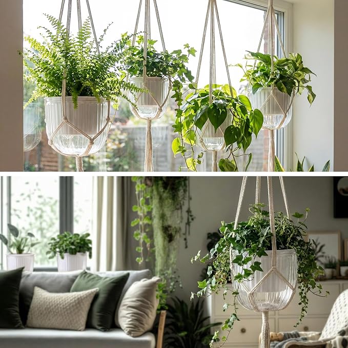Hanging Planter Set of 6 Self Watering Indoor Flower Pots with Water Level Indicator Modern Plant Hangers for Indoor Garden Decor Balcony Apartment Boho Home Decoration Easy Care(White)