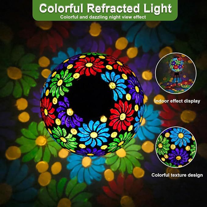 SAVENNA Mosaic Solar Gazing Ball 10 Inch,Glass Garden Globe with Auto On/Off for Yard, Lawn & Outdoor Decor,Multi-Color