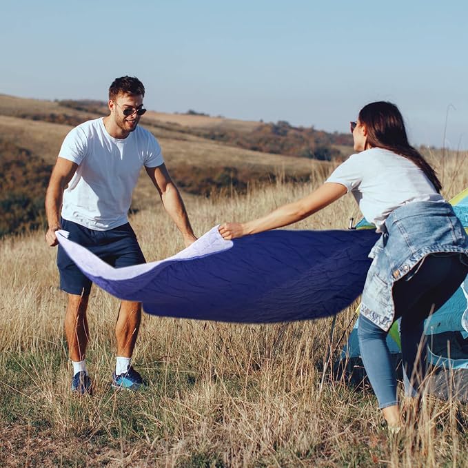 Large Waterproof Outdoor Blanket Thick Fleece 80" x 58" | Windproof Stadium Blanket, Wearable Poncho, Machine Washable for Camping, Car, Pet, Picnics - Purple