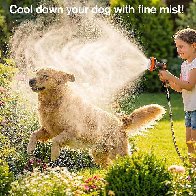 Rosy Earth 200ft Stainless Steel Garden Hose, Heavy Duty Metal Water Hose with 12 Functional Ultra-Wide Nozzle, No-Kink Outdoor Hoses Flexible Tough Water Hose Sprayer for Yard, RV