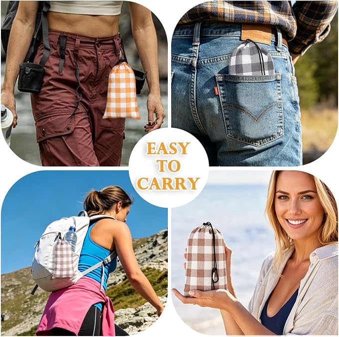Fammart Pocket Picnic Blanket Sandproof Waterproof, Portable Lightweight Camping Tarp, Quick Dry Foldable Compact Beach Mat with Corner Pockets & Stakes for Festivals Hiking Outdoor Essentials