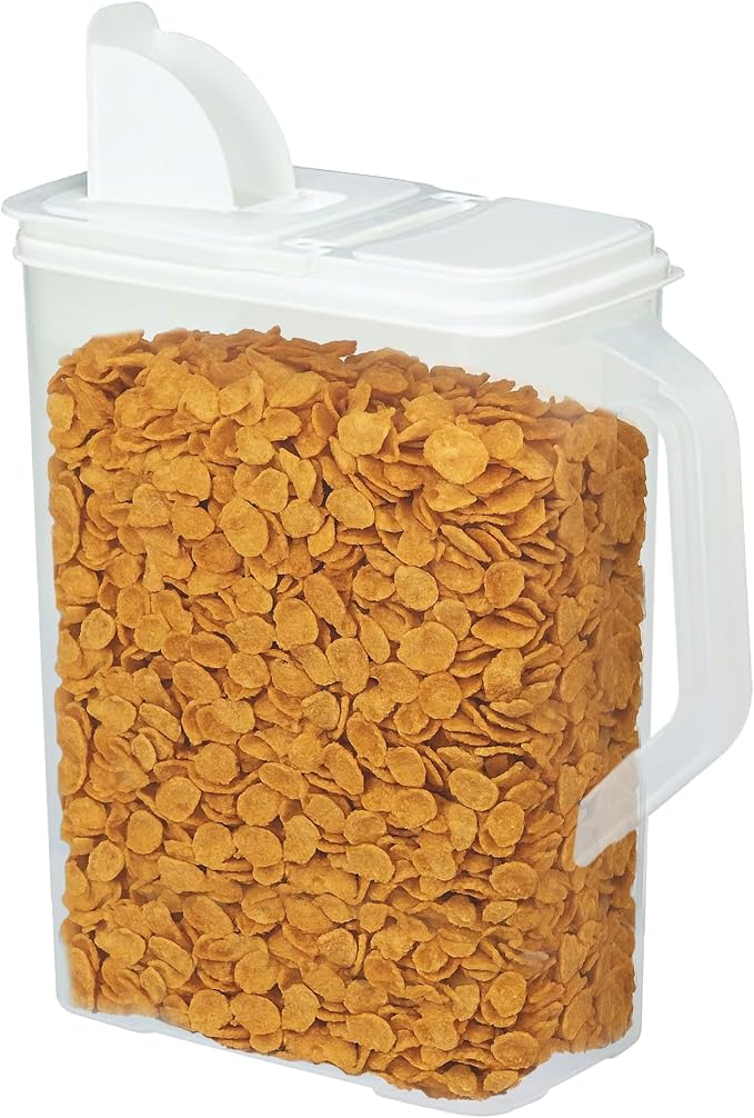 Buddeez Bulk Food Storage Container - 8 Quart All Purpose Clear & Large Pantry and Kitchen Organization and Storage - Cereal, Bird Seeds, Flour, Sugar, Rice Dispenser, EZ Grip Handle (White Lid)