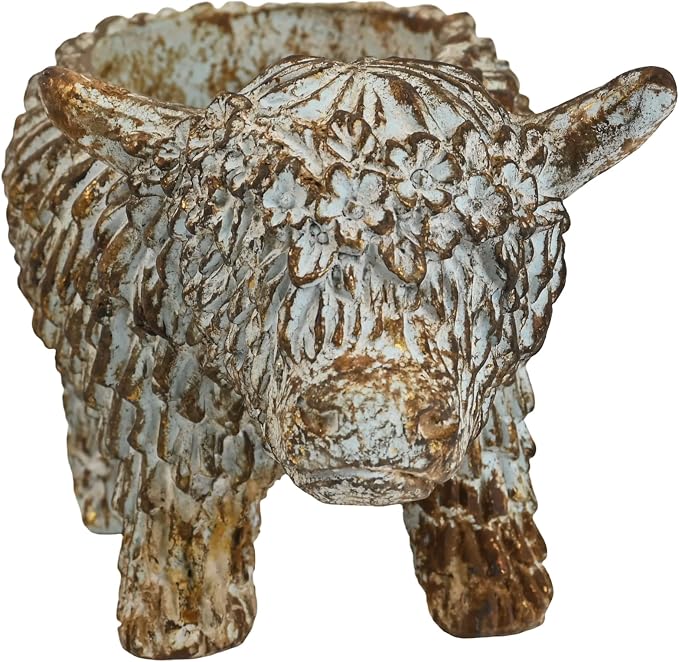 Rustic Highland Cow Planter - Vintage Distressed Blue Resin Planter Pot Indoor&Outdoor Flower Pots for Garden Home Decor, Succulent, Herbs