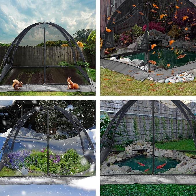 Doublehorse Pond Cover Net: Large 5 x 7 FT Heavy-Duty Dome Nylon Mesh for Outdoor Fish Koi Garden Winter Protection from Leaves & Debris Netting Plant Covering Tent with Zipper Stakes