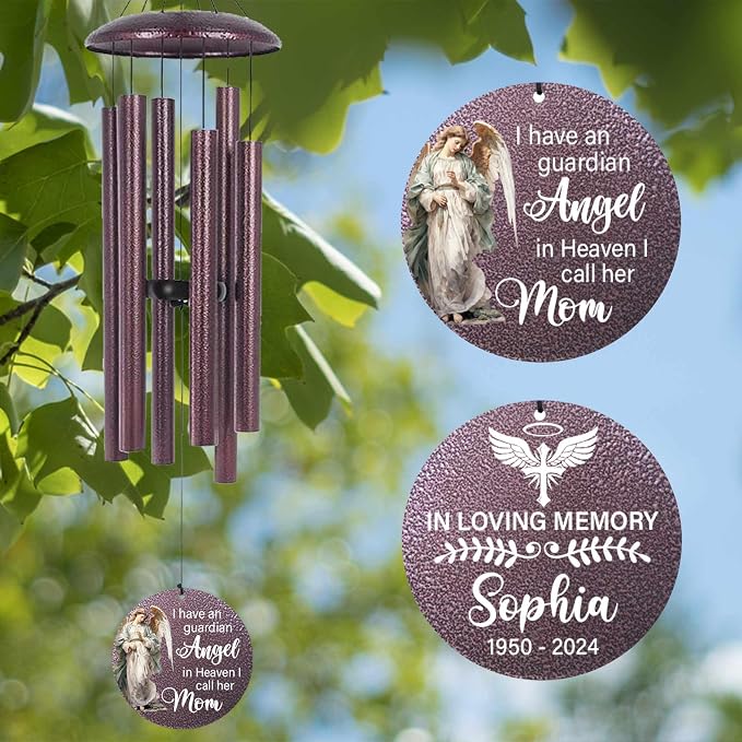ASTARIN 36" Large Deep Tone Personalized Sympathy Wind Chimes, Memorial Wind Chime for Loss of Mother Father Loved One, Angel Bereavement Gifts Decor Outdoor Patio Garden Graveyard, Produced in Texas