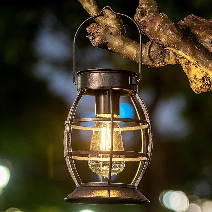 LeiDrail Solar Lanterns Outdoor 4 Pack, Hanging Waterproof Metal Lantern Dual LED Warm White, Auto On/Off Garden Patio Yard Porch Pathway Table Decor, Solar Powered Gift for Women