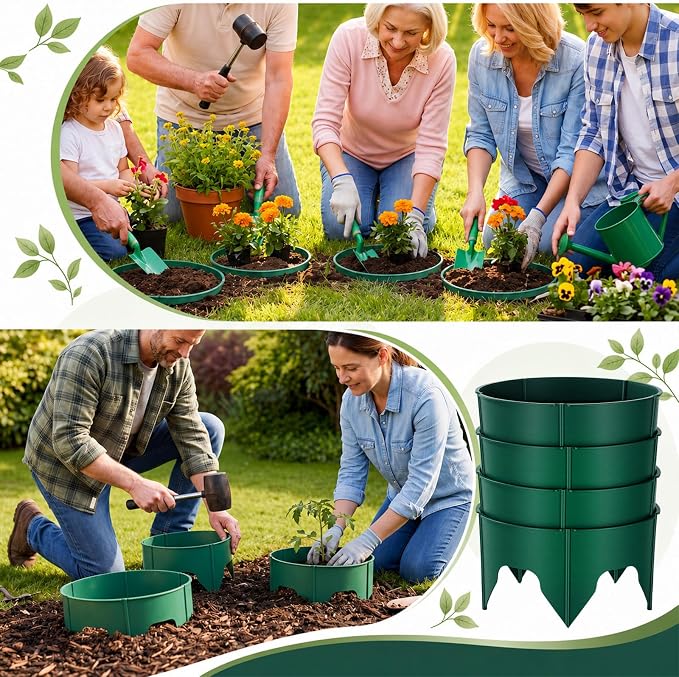 Ripeng 6 Pcs 8-12 Inch Planting Grow Rings for Outdoor Plants Green Adjustable Planting Ring Interlocking Garden Ring with Rubber Mallet to Separate Rock Pest for Deep Watering Veggies Herbs Flowers