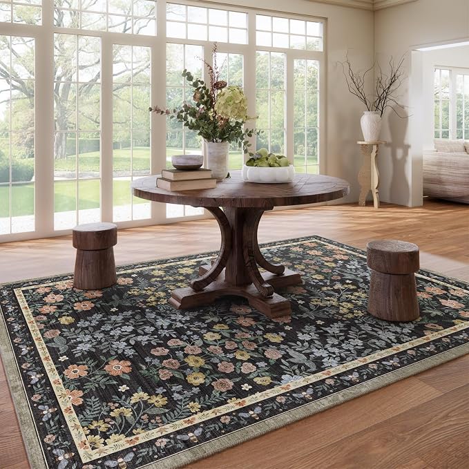 Washable Living Room Area Rug: 8x10 Rugs for Bedroom Stain Resistant Non Slip Low Pile Lightweight Soft Carpet for Kitchen Dining Room Farmhouse Kids Room Nursery Indoor