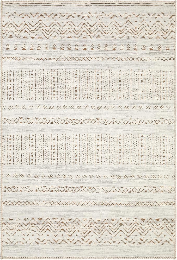 cotiled Washable 2x3 Entryway Rugs: Boho Moroccan Soft Small Rug | Solve Modern Neutral Trendy Home Decor - Stain Resistant for Bathroom Entryway Kitchen Laundry Brown Cream