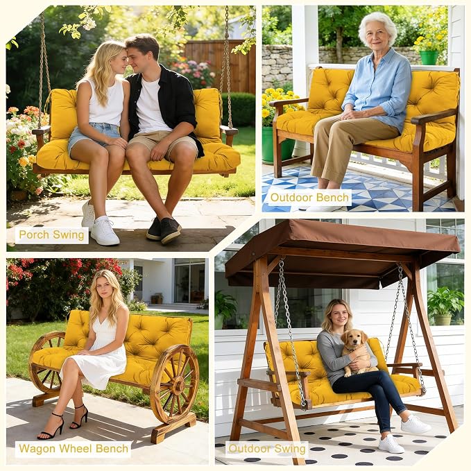 Porch Swing Cushions 2 Seater Replacement Thicken 5" Waterproof & Fade Resistant Swing Cushions for Outdoor Furniture Bench Patio Swing Cushion with Backrest & Ties(Yellow 40x40x5inch)