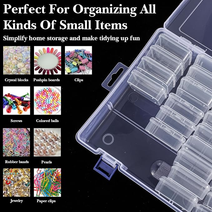 3 Pack Bead Organizer Box, 138Pcs Bead Organizers and Storage Plastic Cases, Mini Clear Beads Storage Containers Boxes with Hinged Lid for Seed, Jewelry, DIY Craft (3 Pack,138 Organizers)