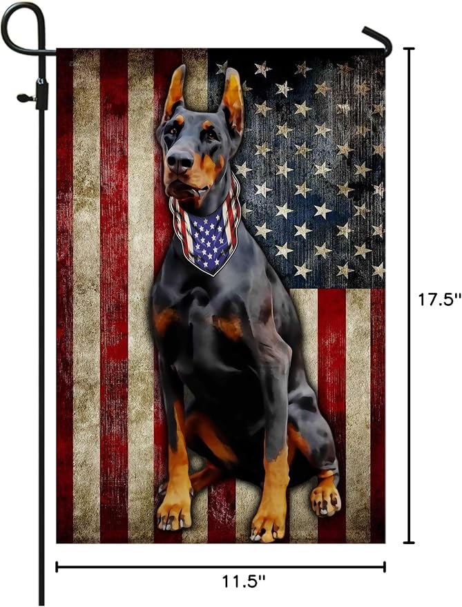 FLAGWIX American Flags - Doberman Pinscher Flag, 4th of July Decorations for Inside, Outside, Garden Flag (11.5" x 17.5") - USA House Garden Flags Premium Polyester, Decorative Outdoor Flags