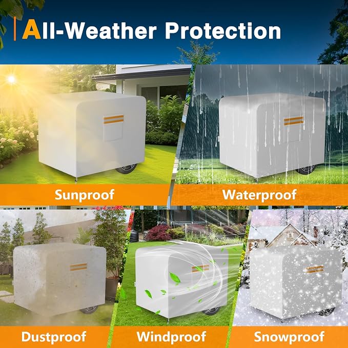 EVRBUL Generator Cover, 38”L x 28”W x 30”H Heavy Duty Waterproof 420D All-Weather Generator Cover with Storage Pocket Compatible with Most Generators 5500-15000 Watt (Gray)