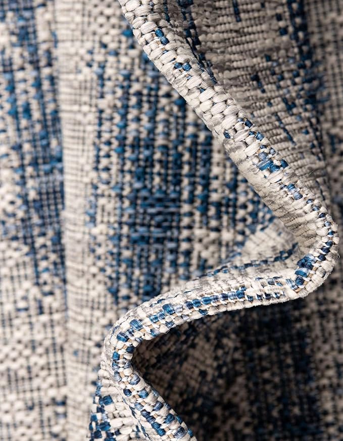 Unique Loom Outdoor Modern Collection Area Rug - Cartago (10' Round, Blue/ Ivory)