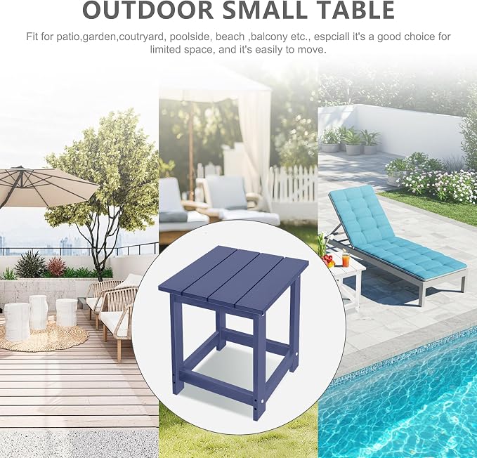 LZRS Patio Side Table, Heavy Duty HDPE Outdoor End Table with Wood Texture, Weatherproof Composite Table for Adirondack Chairs, Deck, Pool, Indoor/Outdoor, No Peeling or Cracking(Navy Blue)