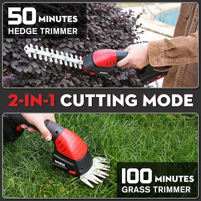 MZK 2-in-1 20V Pole Mini Hedge Trimmer & Grass Shear, 13ft Reach, Electric Hedge Trimmer with Extension Pole, Multi-Angle (1 Battery and Charger Included) (13FT)