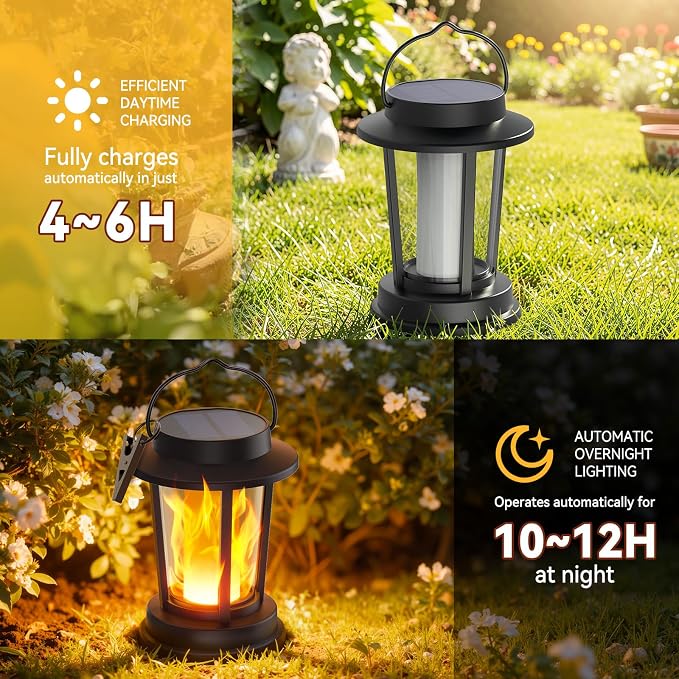 Solar Lanterns Outdoor Waterproof, 4 Pack Upgraded Flickering Flame Solar Lights Outdoor, Solar Powered Lanterns Decorative, Hanging Solar Lantern for Garden Patio Porch Yard Path Tree Decor