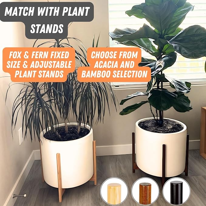 Fox & Fern Large Indoor Planter, Modern Large Plant Pot for Indoor or Outdoor, UV and Frost Resistant - 14.6 Inch, Fiberstone, Matte White Flower Pot with Drainage Plug, Lightweight