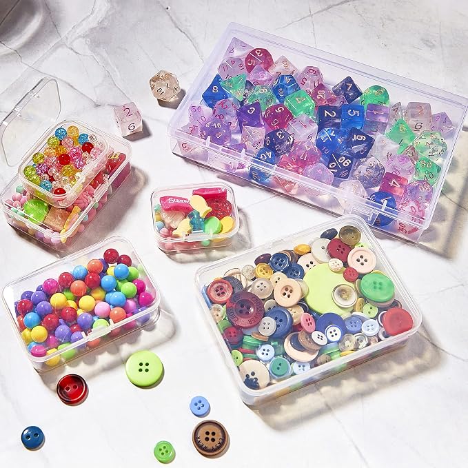24 Pack Mixed Sizes Rectangular Mini Plastic Containers Clear Plastic Storage Boxes with Hinged Lids and Labels Empty Beads Organizers for Small Items Art Craft Jewelry Projects