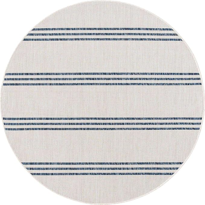Unique Loom Jill Zarin Outdoor Collection Area Rug - Anguilla (4' 1'' Round, Ivory/ Blue)