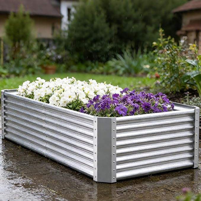 Galvanized Raised Garden Bed Kit Outdoor Patio,8x4x2ft Large Rectangular Metal Planter Boxes,Deep Root Box Planter for Gardening, Vegetables, Flowers, Herbs, 1 Pack, Silver