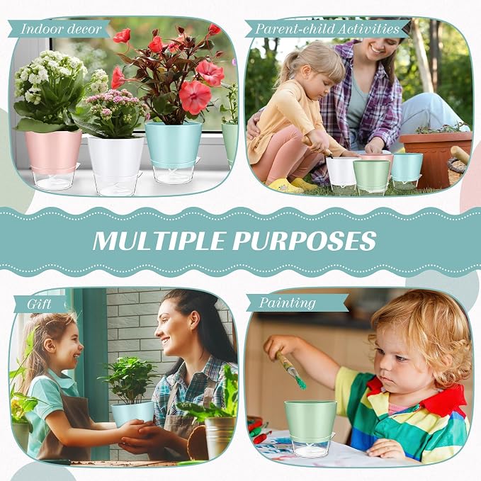 Funnymoom 12 Pack 6 Inch Self Watering Plant Pots Self Watering Planters with with Visual Reservoir and Drainage Hole Plastic Flower Pots for Indoor Plants African Violets Flowers